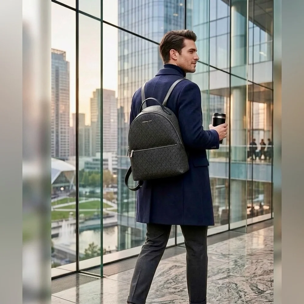 MK Hudson Large Signature Backpack Black Graphite Travel Laptop Bag